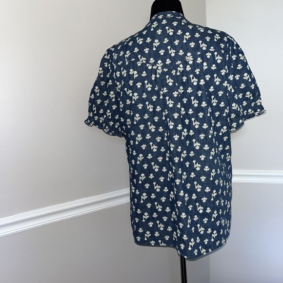 Anthropologie Pilcro Womens Aly Puff Sleeve Blouse Blue Denim Cotton Boho Top XL - Picture 5 of 16